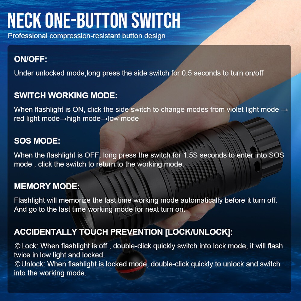 TrustFire Rechargeable Type-C Diving LED Light Scuba 6500LM Diving Flashlight