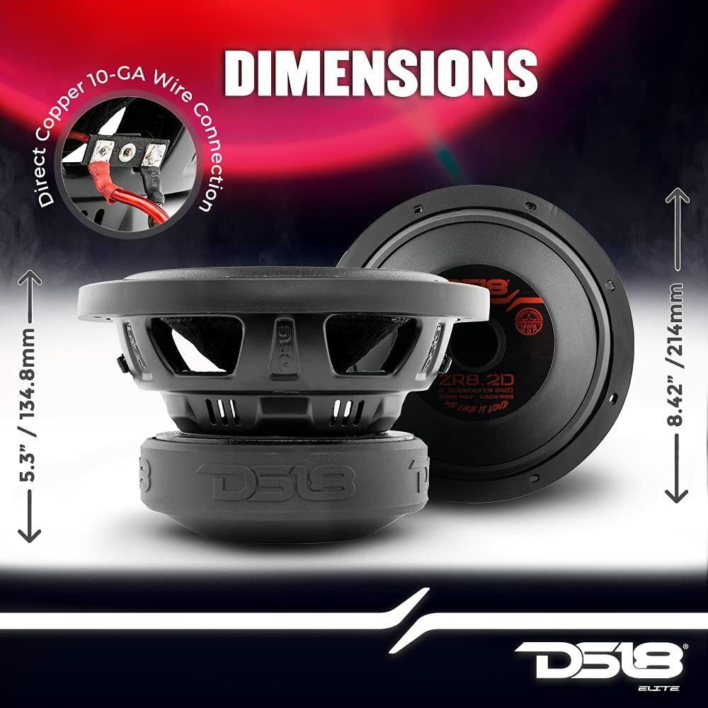 DS18 ZR8.2D 8" Car Subwoofer with 900 Watts Dvc 2-Ohm