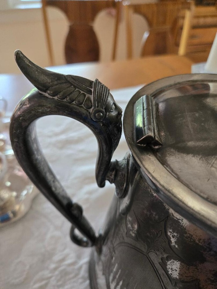 JAS. STIMPSON Silver Plated Ice Water Pitcher, Ceramic Liner, 1868 Victorian