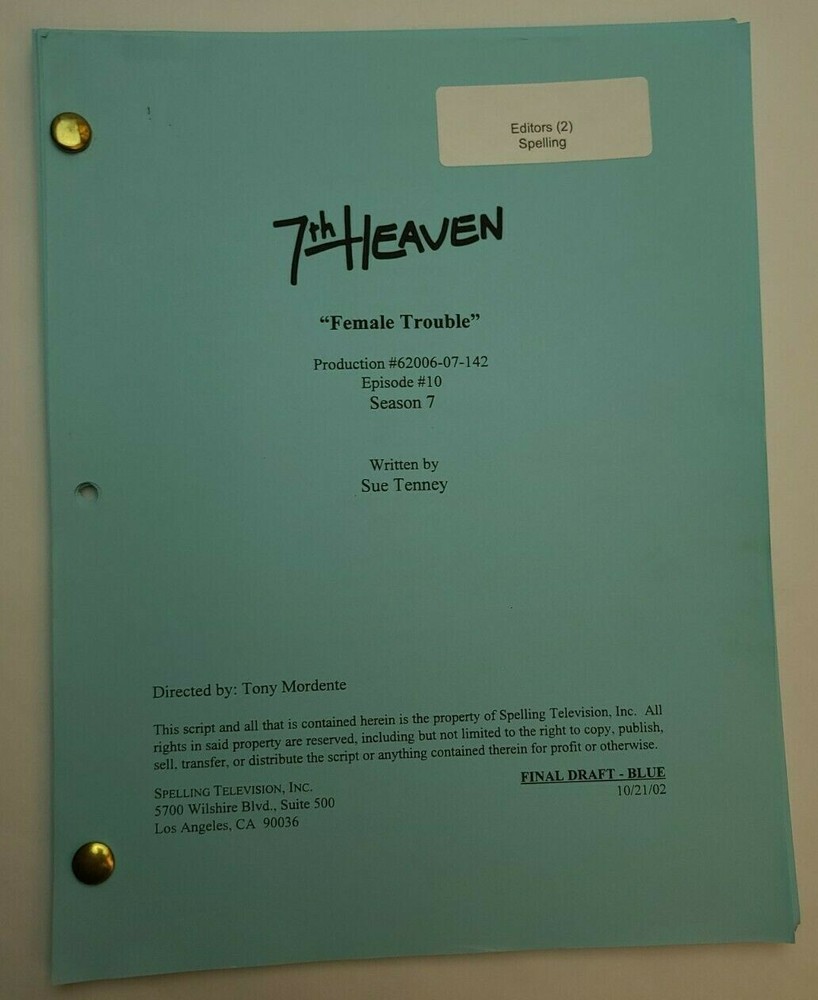 7TH HEAVEN / Sue Tenney 2002 TV Script, Beverley Mitchell "A Cry for Help"
