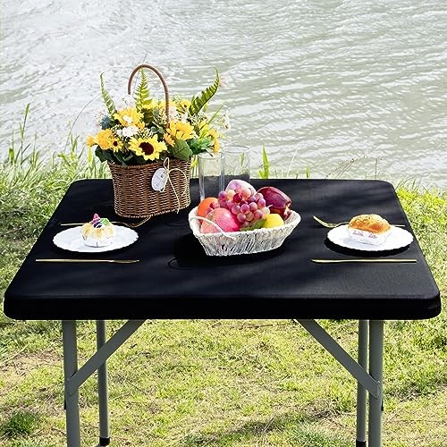 Square Fitted Table Cover Elastic Tablecloth Stretch 34" x 34" (Square) Black