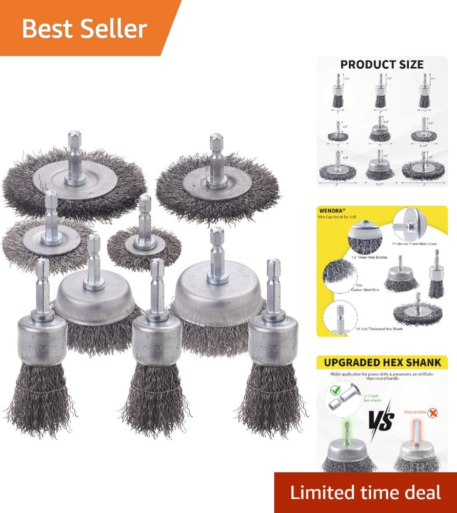 Comprehensive 9 Pcs Wire Brush Kit for Drill - Optimal Rust and Surface Cleaning