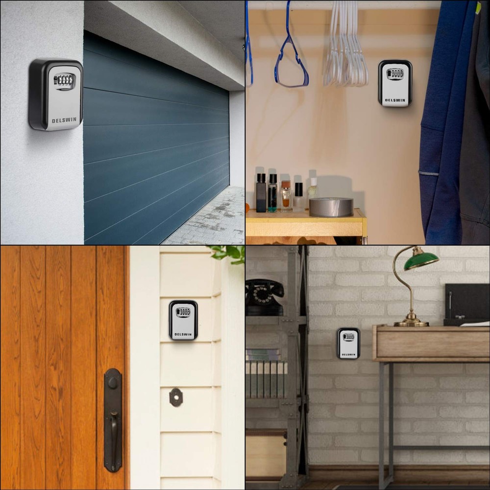 Wall Mounted Key Lock Box - Weatherproof Combo LockBox with 4-Digit Combinati...