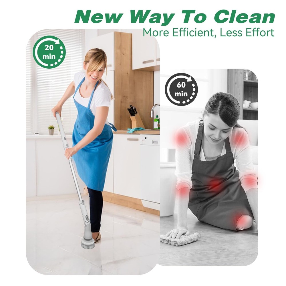 Electric Spin Scrubber - Cordless Cleaning Head with 6 Replaceable Brushes - ...