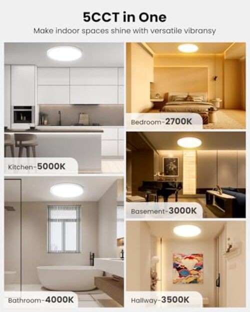 LED Ceiling Light - Dimmable 2700-5000K 5CCT Selectable, 15 Inch White-2 Pack