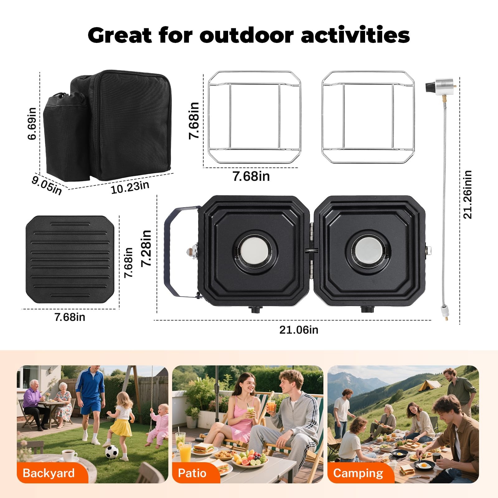 2-Burner Propane Stove with Griddle and Carrying Bag, Portable Camping Stove