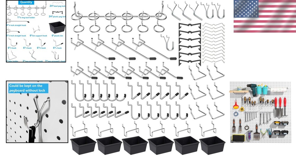 Versatile 107 PCS Pegboard Hooks Set with Rust-Resistant Finish & Storage Bins