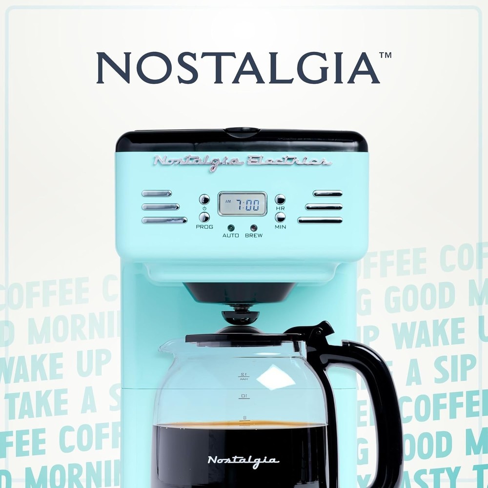 Retro 12-Cup Programmable Coffee Maker With LED Display, Automatic Shut-Off &...