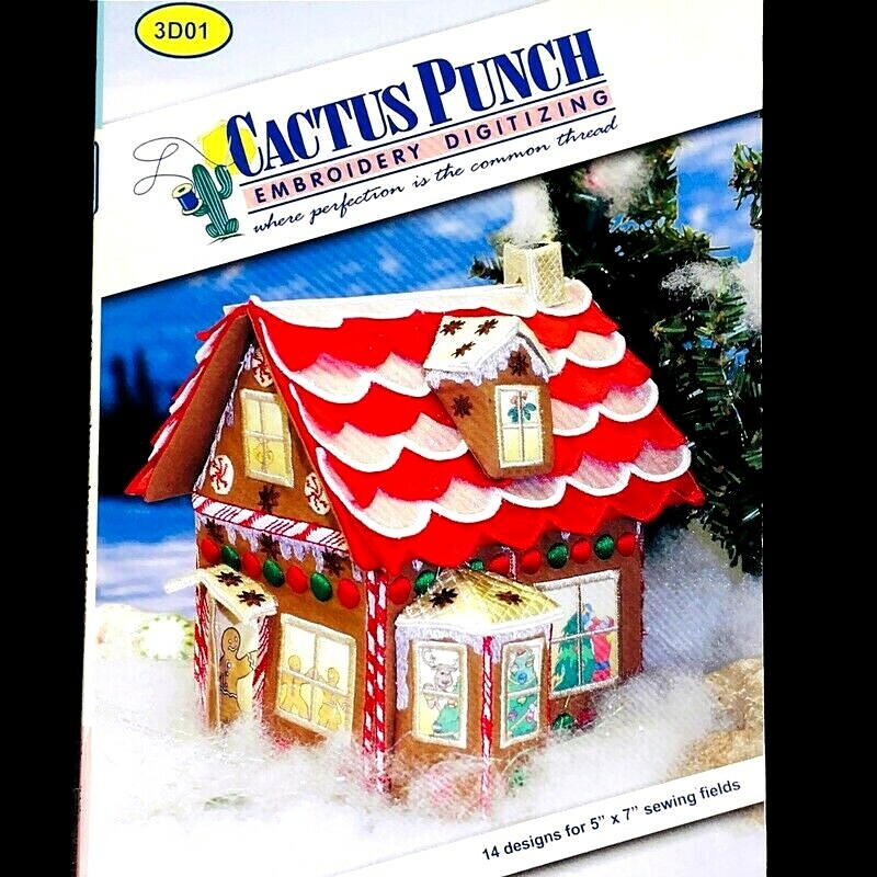 Cactus Punch Embroidery Digitizing  - 3D Gingerbread House