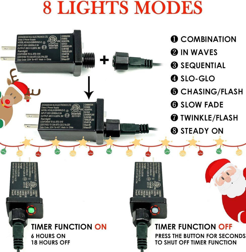 2Pack Christmas Lights 164FT 400LED Christmas String Lights with 8 Modes & Timer
