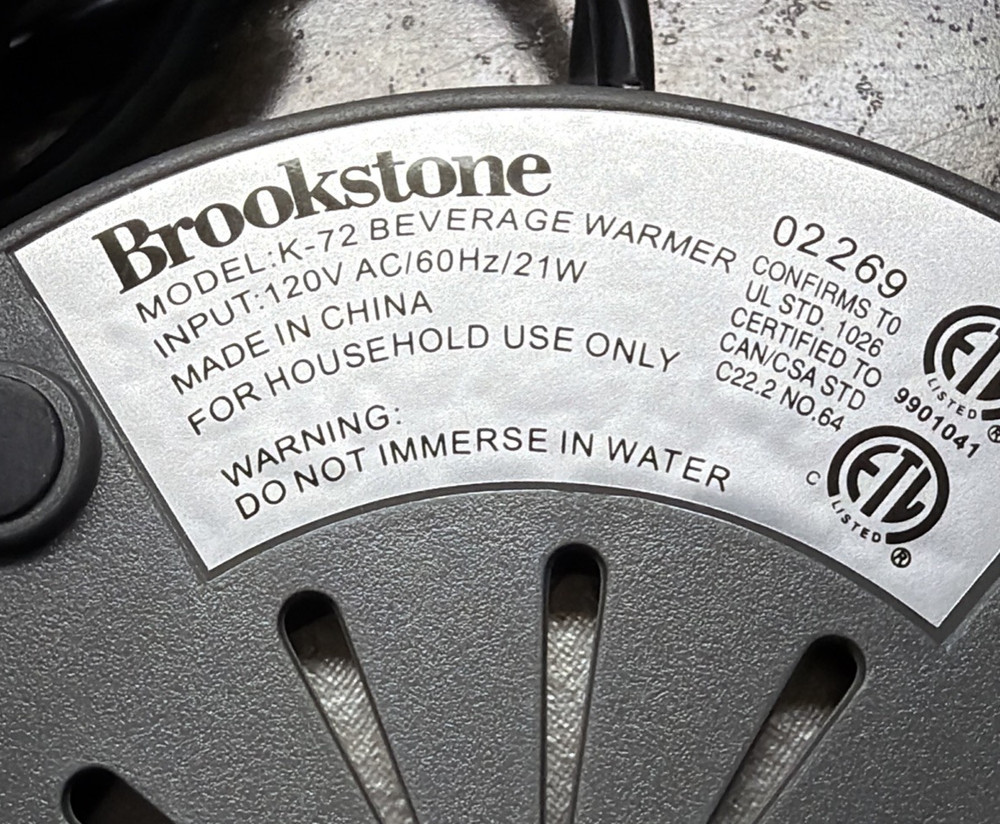 Brookstone Beverage Warmer - Model K-72 - USED