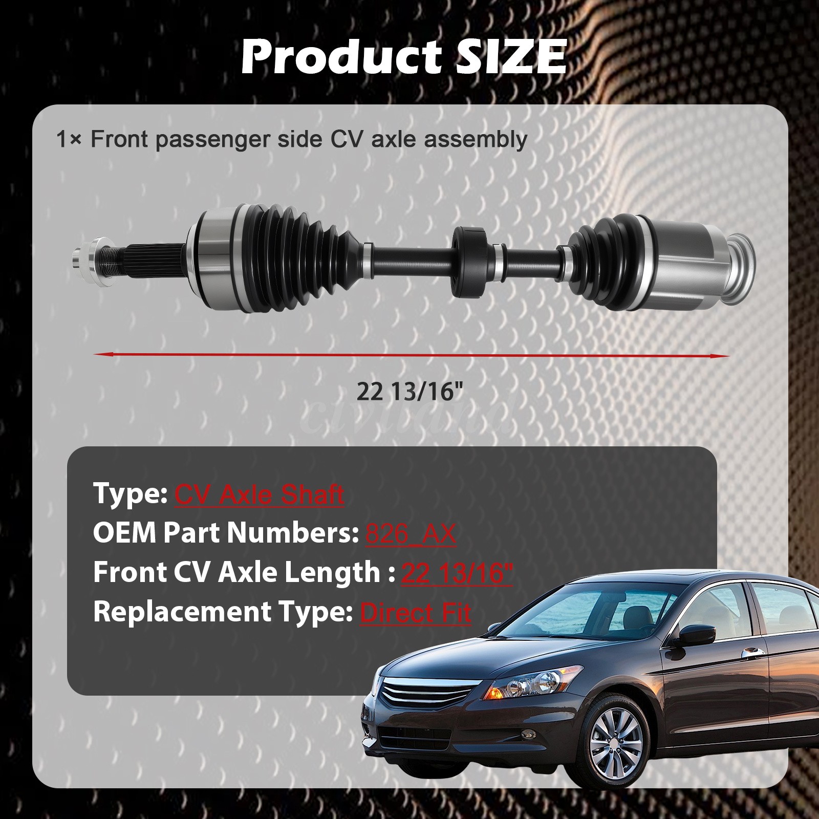 Front Passenger Side CV Axle Shaft Assembly for 2008-2014 Honda Accord 4 Cyl A.T