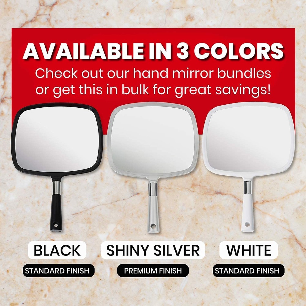 Large & Comfy Hand Held Mirror with Handle - Silver Salon Model (5-Pack)