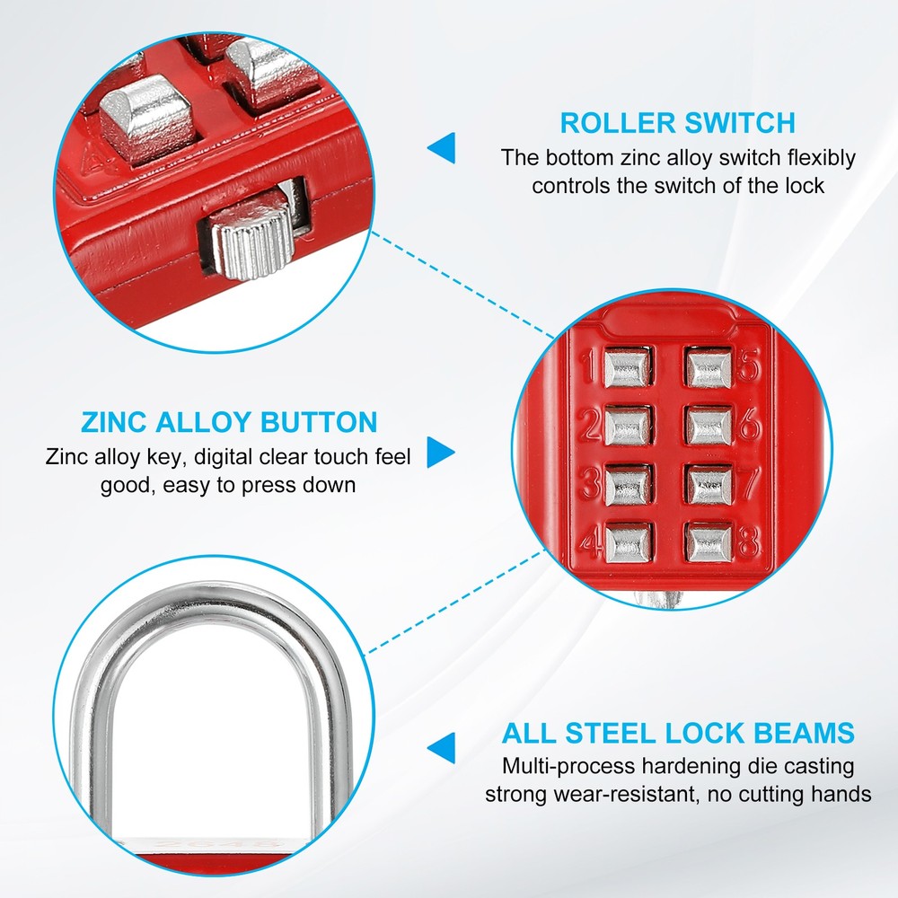 8 Digit Button Combination Padlock 2pack 4 Digit Locking Mechanism Lock Red