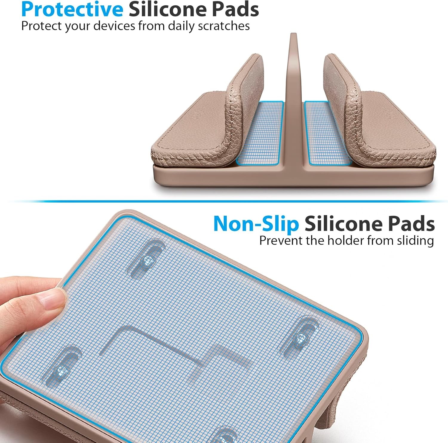 Leather Vertical Laptop Stand,Dual Laptop Holder Stand,Laptop Organizer with Adj