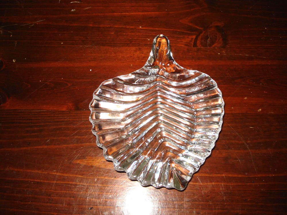 Vintage Crystal Glass Leaf Candy Nut Dish