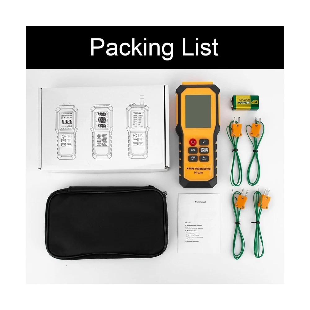 4-Channel K-Type Temperature Thermometer with LCD Backlight Measurement Range...