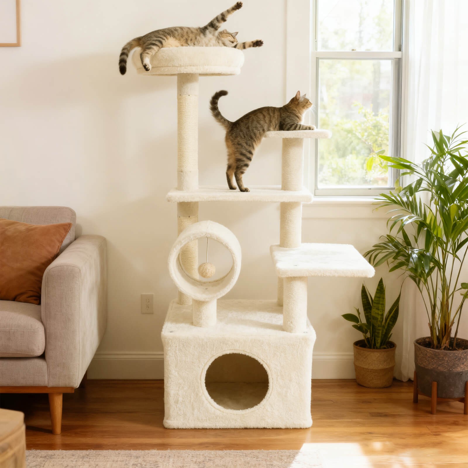 48" Tall Cat Tree w/ Large Condo, Padded Top Perch, Sisal Scratching Post,