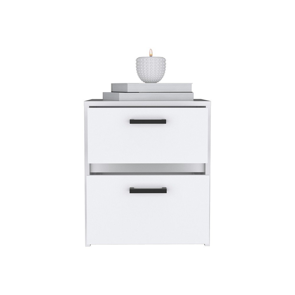 Nightstand Chequered, Two Drawes, White Finish