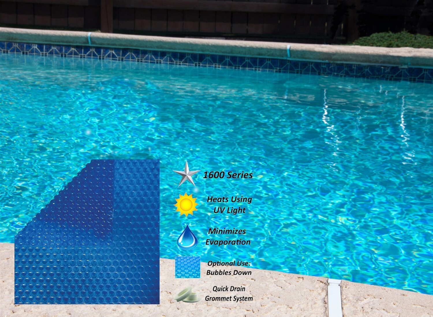 1600 Series Blue Swimming Pool Solar Blanket Cover w/ Grommet Kit - Choose Size