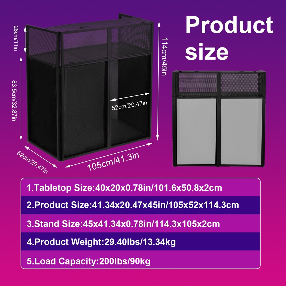 DJ Facade Booth Table Panel Black Metal Frame Foldable White & Black Cloth