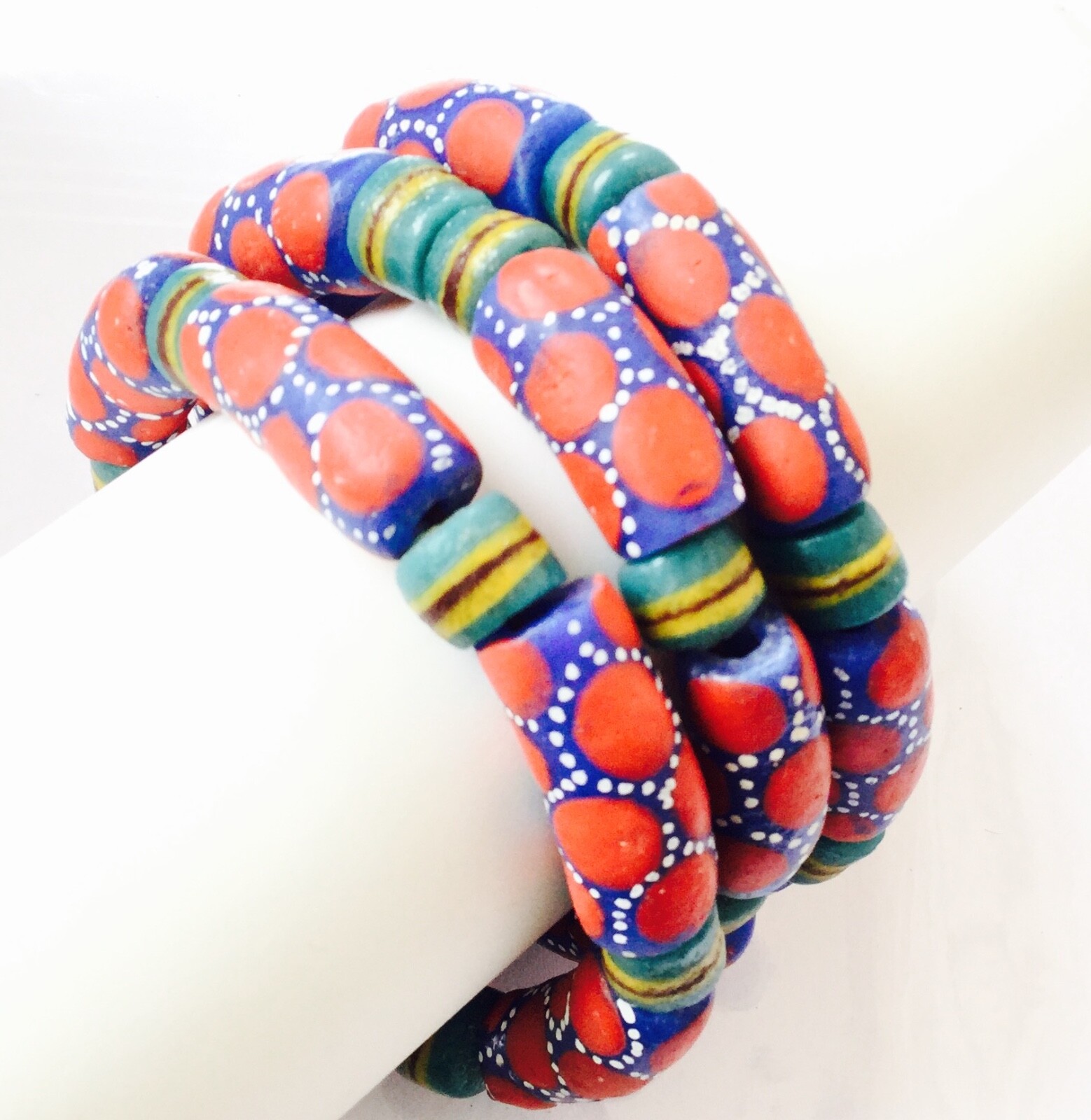 Made in Ghana Fancy Red & Blue Colored unisex bracelet-African Trade Beads-Ghana
