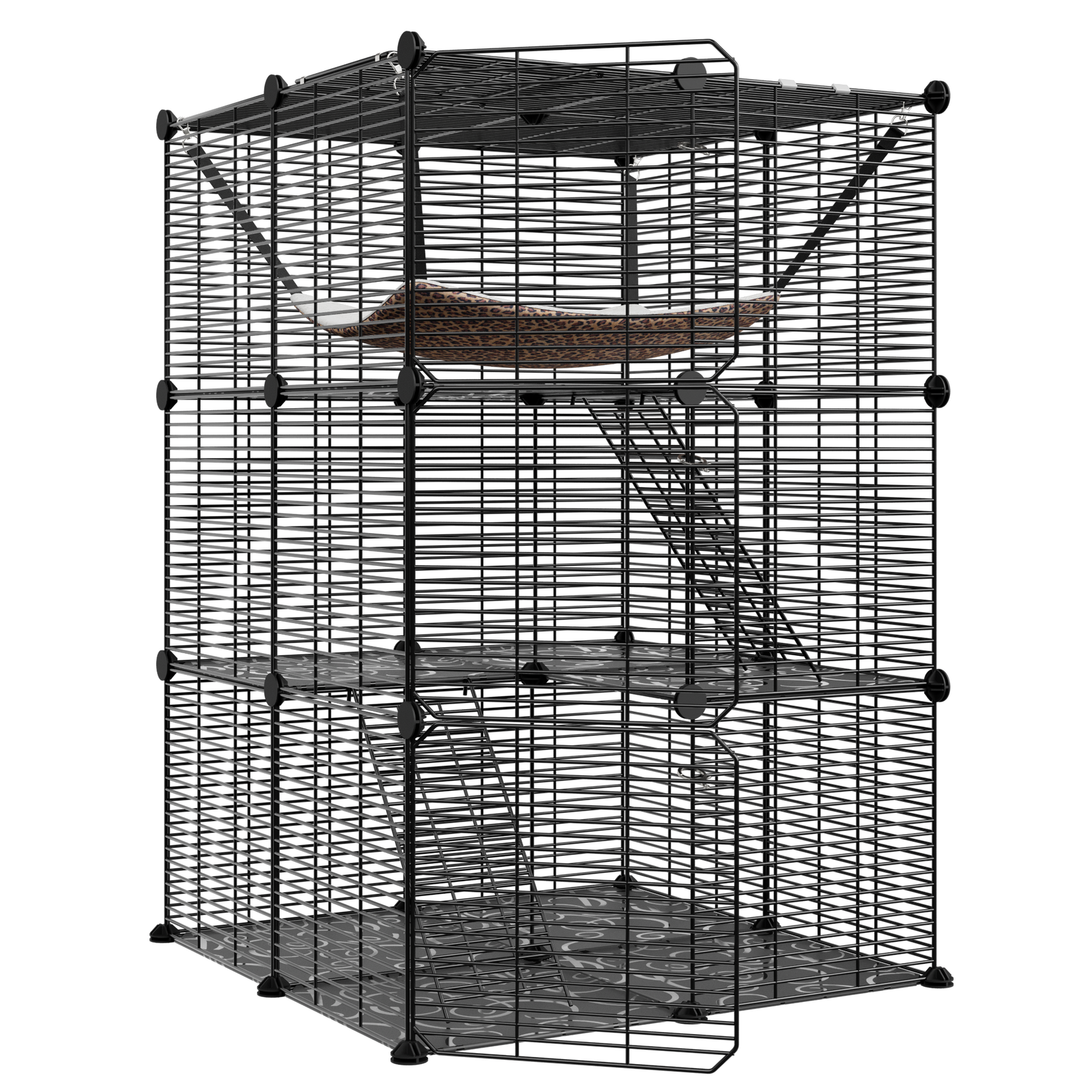 3-Tier Cat Cage Cat Kitten Enclosures Wire Pet Kennel Playpen Indoor w/ Hammock