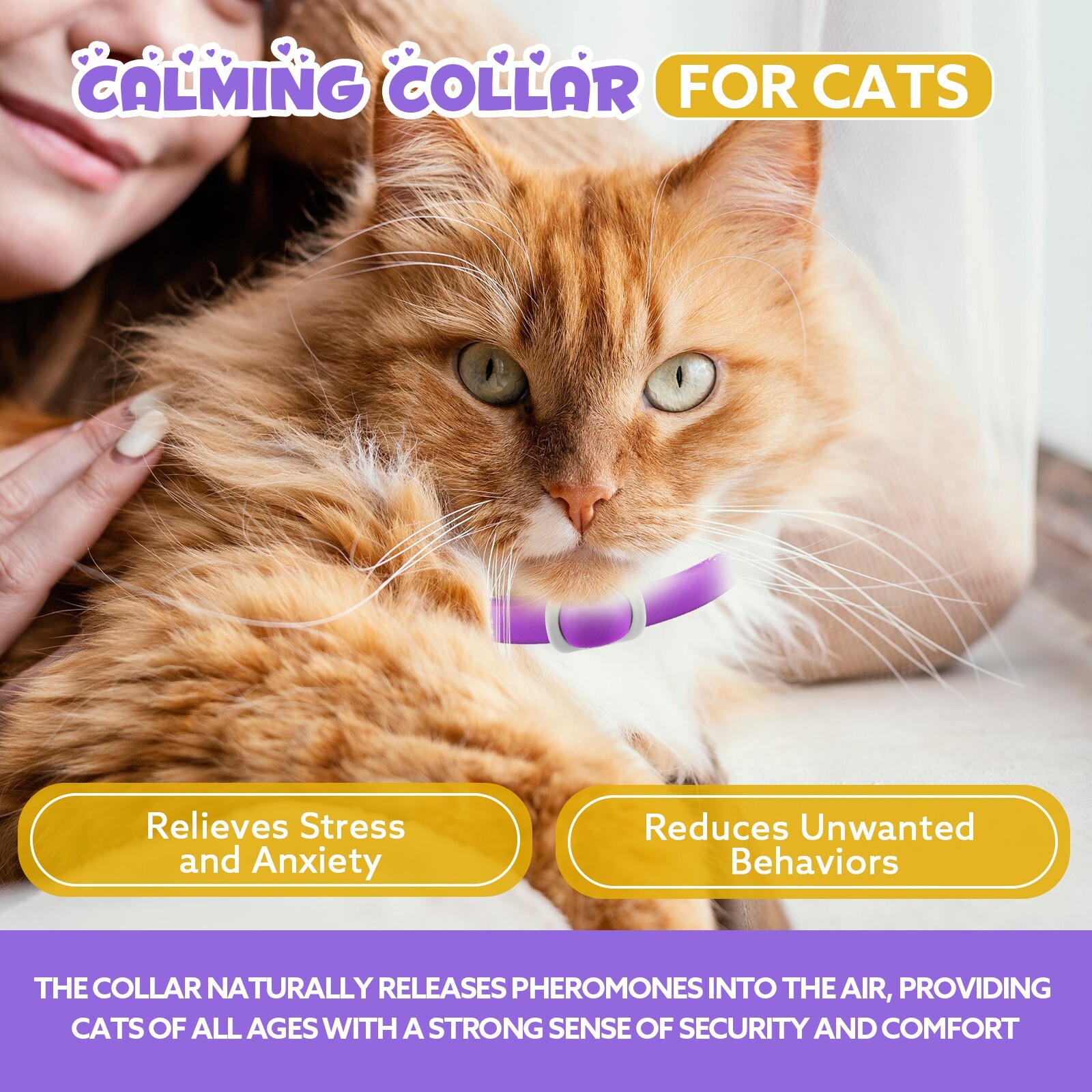 120Day Calming Collar for Cats Natural Calming Pheromones Embedded anxiety relax