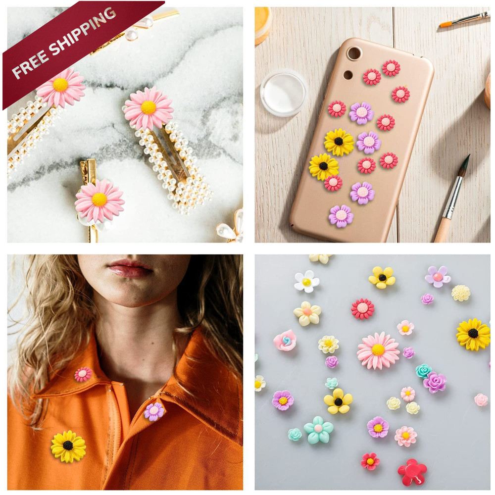 DIY Flower Resin Charms,80Pcs Daisy Flatback Small, Multicolor