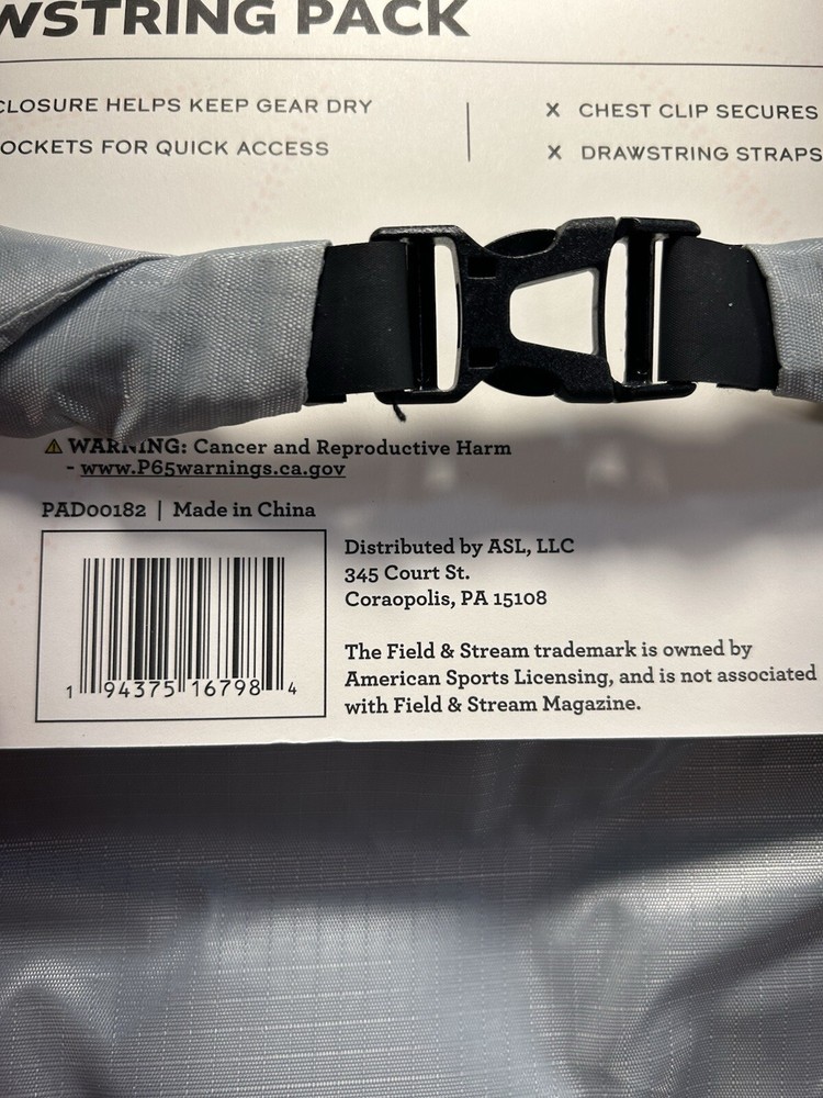 F&S, Field & Stream Water Resistant Drawstring Pack, Red/Grey