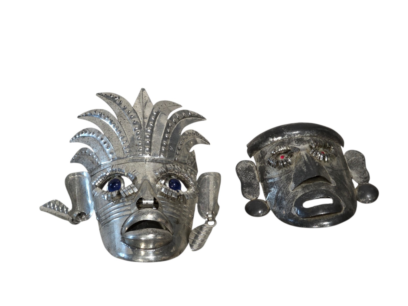 Vintage Mexican Tin Folk Art Masks Lot of 3 Handmade Tribal Wall Decor