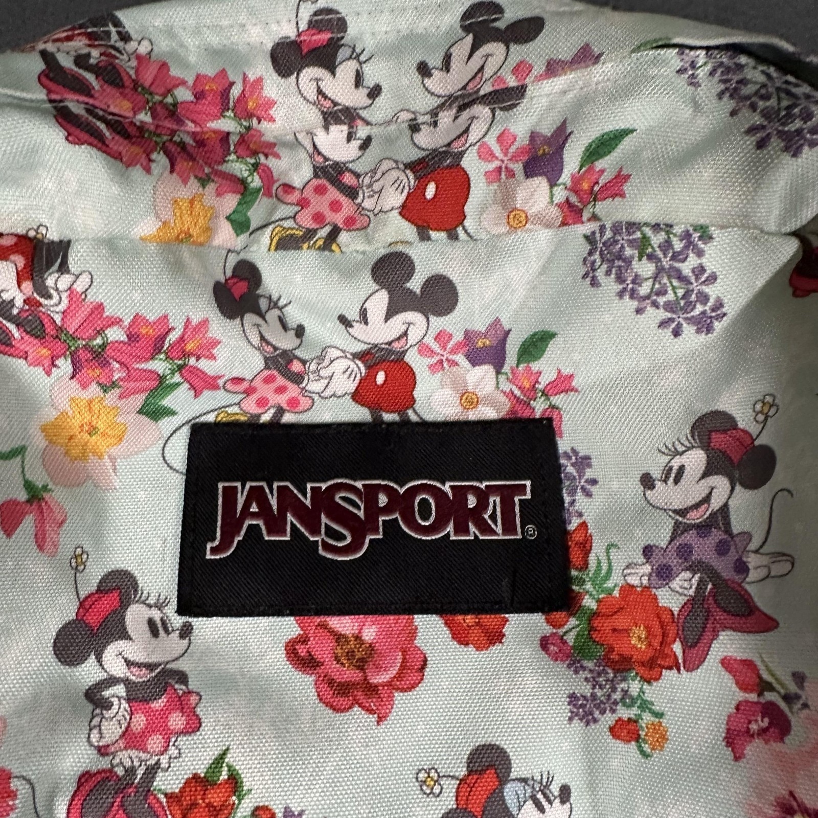 JanSport Disney Superbreak Backpack 18in Mickey Minnie Floral Print Multicolor