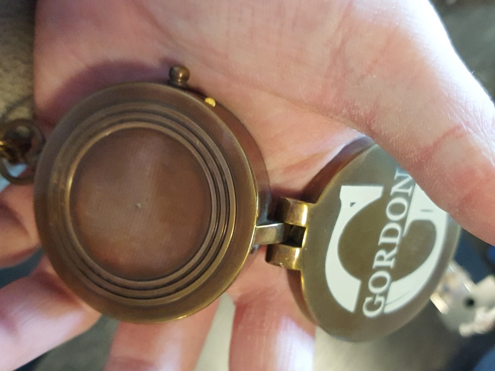 Engraved Monogrammed Brass Compass + Leather Pouch