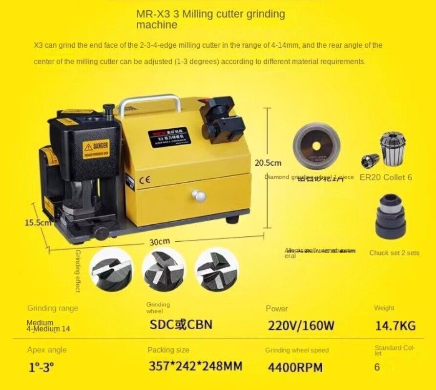 220V X3 Drill Bit Sharpener Electric Grinding Sharpening Machine Alloy Milling