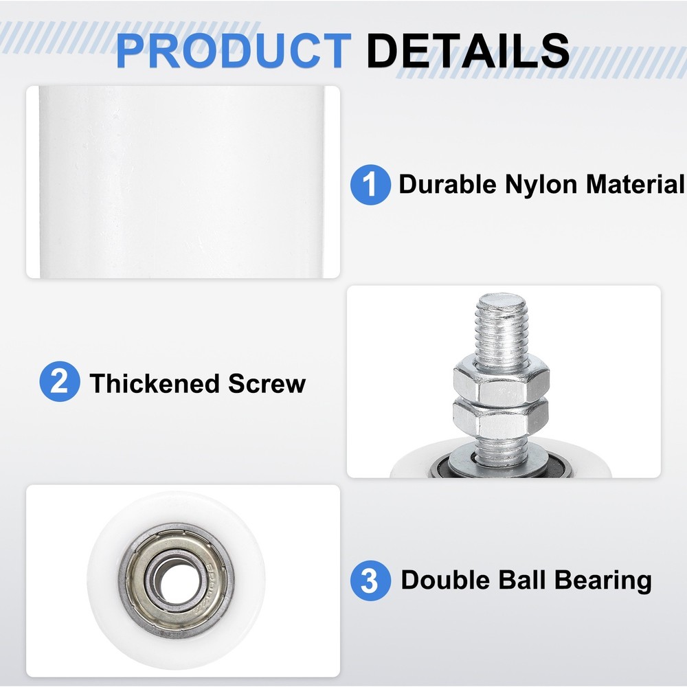 8Pcs Slide Gate Guide Roller, 1-5/8"x2-3/8" Nylon Sliding Gate Support, White
