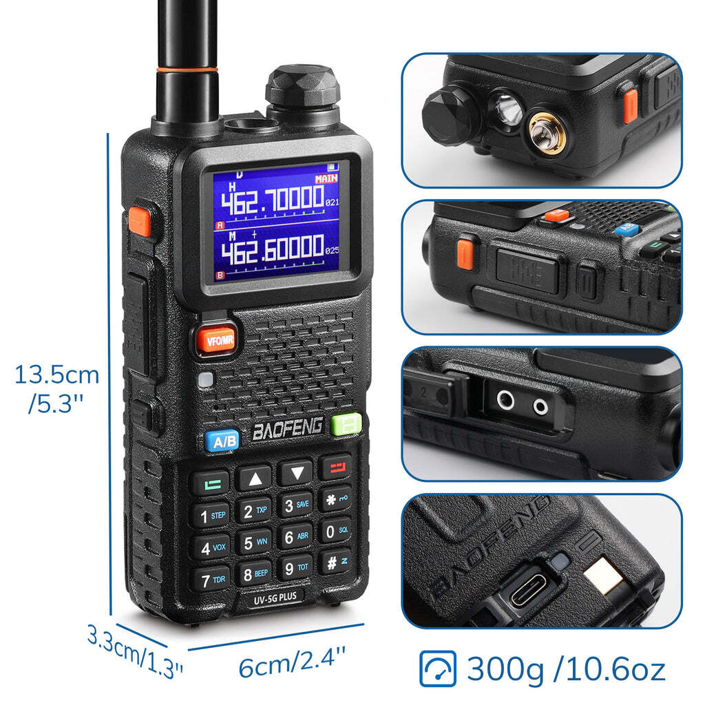 Baofeng UV-5G Plus GMRS Radio | 5W | 2500mAh USB-C Battery | Frequency Copy