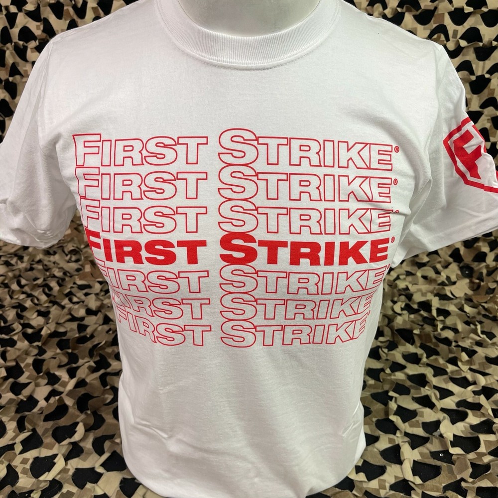 NEW First Strike T-Shirt - White w/ Red - Medium