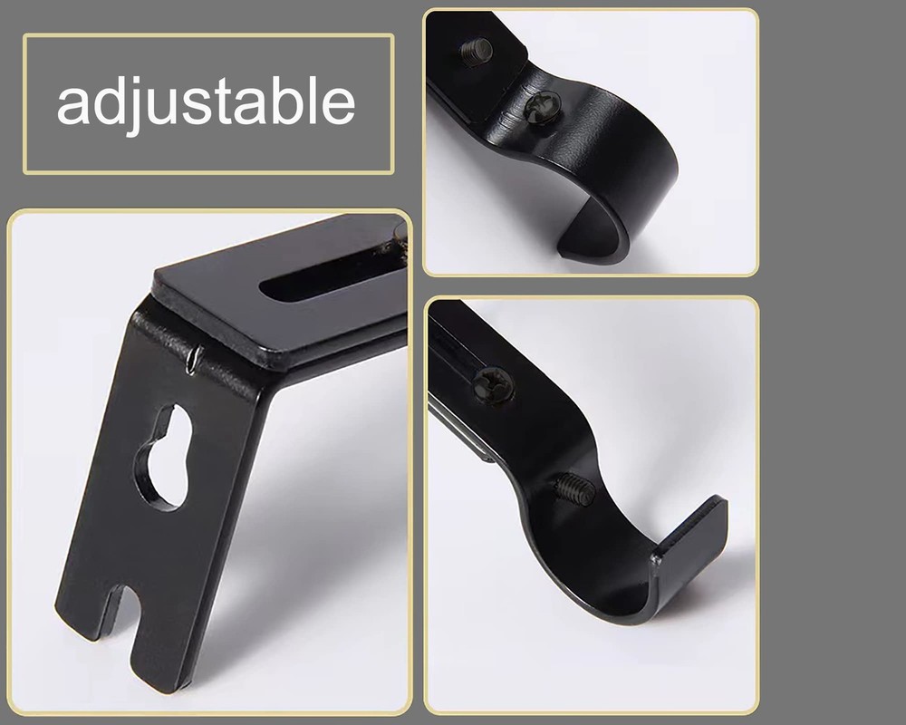 Premium Curtain Rod Brackets - 2 Pack Adjustable Wall Mounts, Black