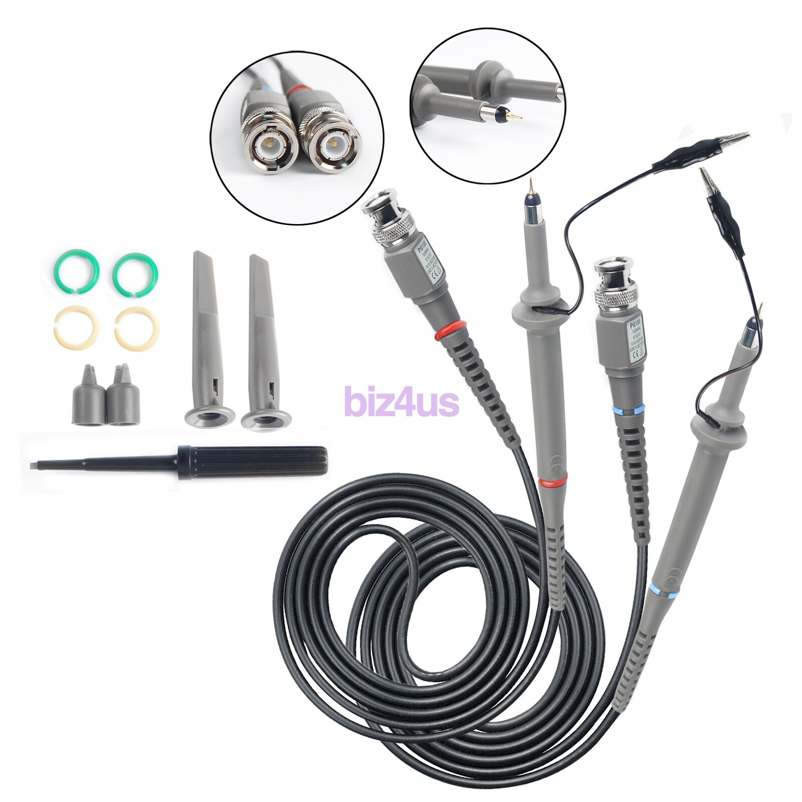 2xFor BNC Oscilloscope Probe Kit P6100 100MHz 1X 10X Precision Scope Clip Probes