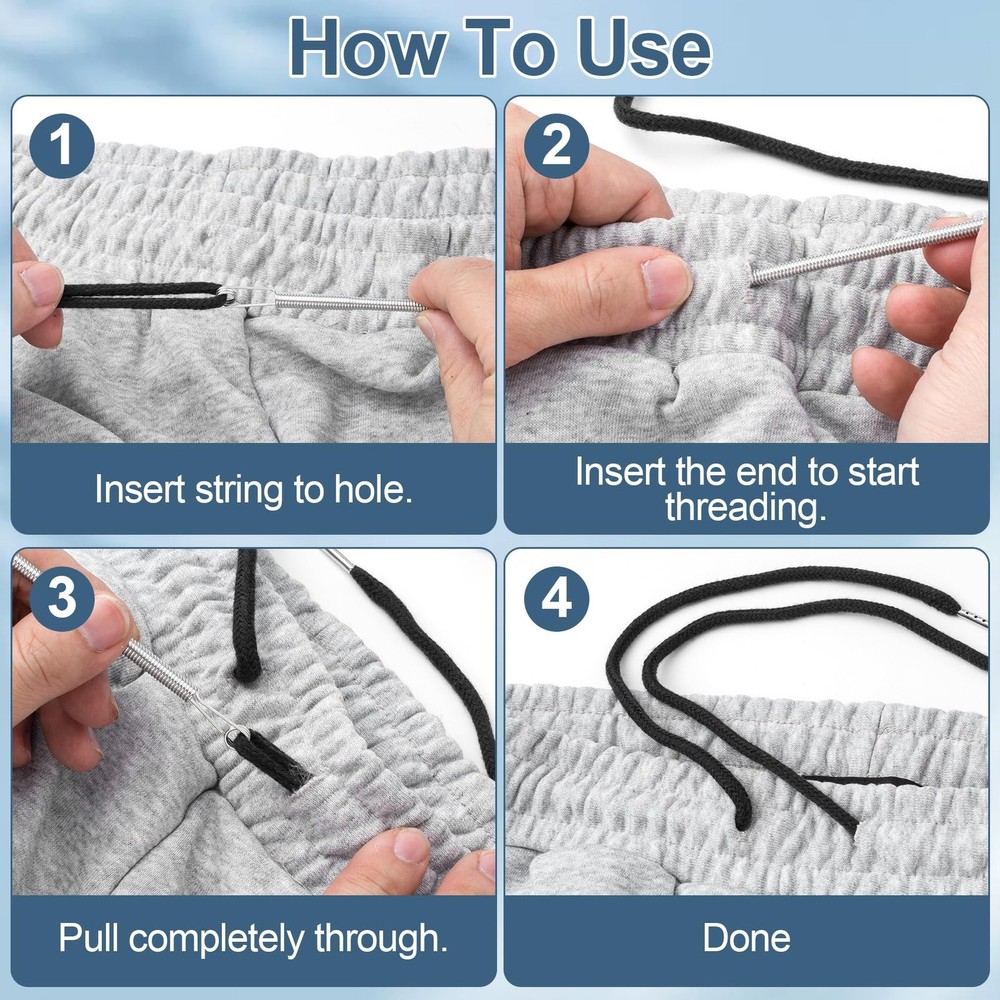 2pcs Drawstring Cord w/Spring Threader Tool Replacement for Hoodies Pants