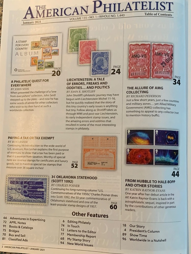American Philatelist Magazine 2021, January