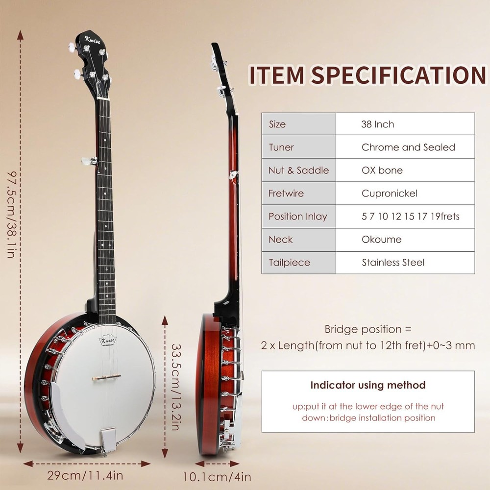 Beginner Banjo Instrument 5 String Full Size Kit