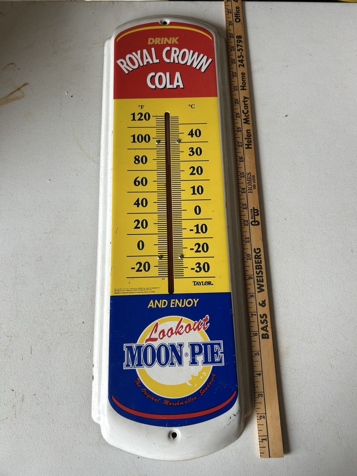RC & MOON PIE Royal Crown Cola - GIANT SIZE Gas Country Store - Thermometer Sign