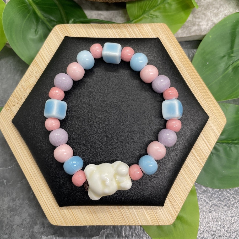 Handmade Ceramic Bead Beaded Stackable 6” Plus Stretch Bracelet New B37