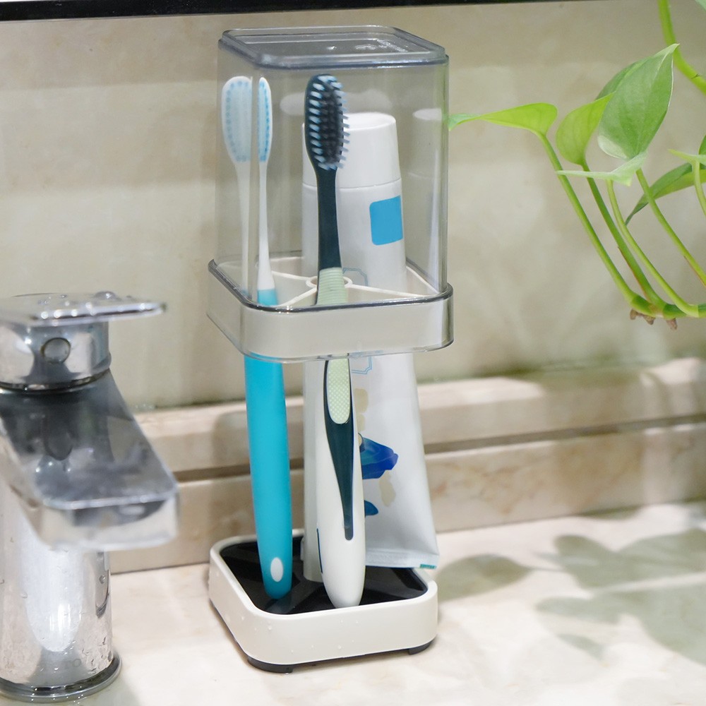 1pc Toothbrush Holder With Cup Toothpaste Stand Storage Bathroom Organizer