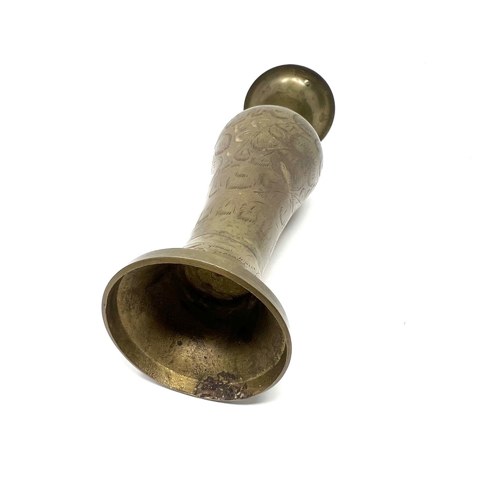 Vintage Brass Etch Carved Vase