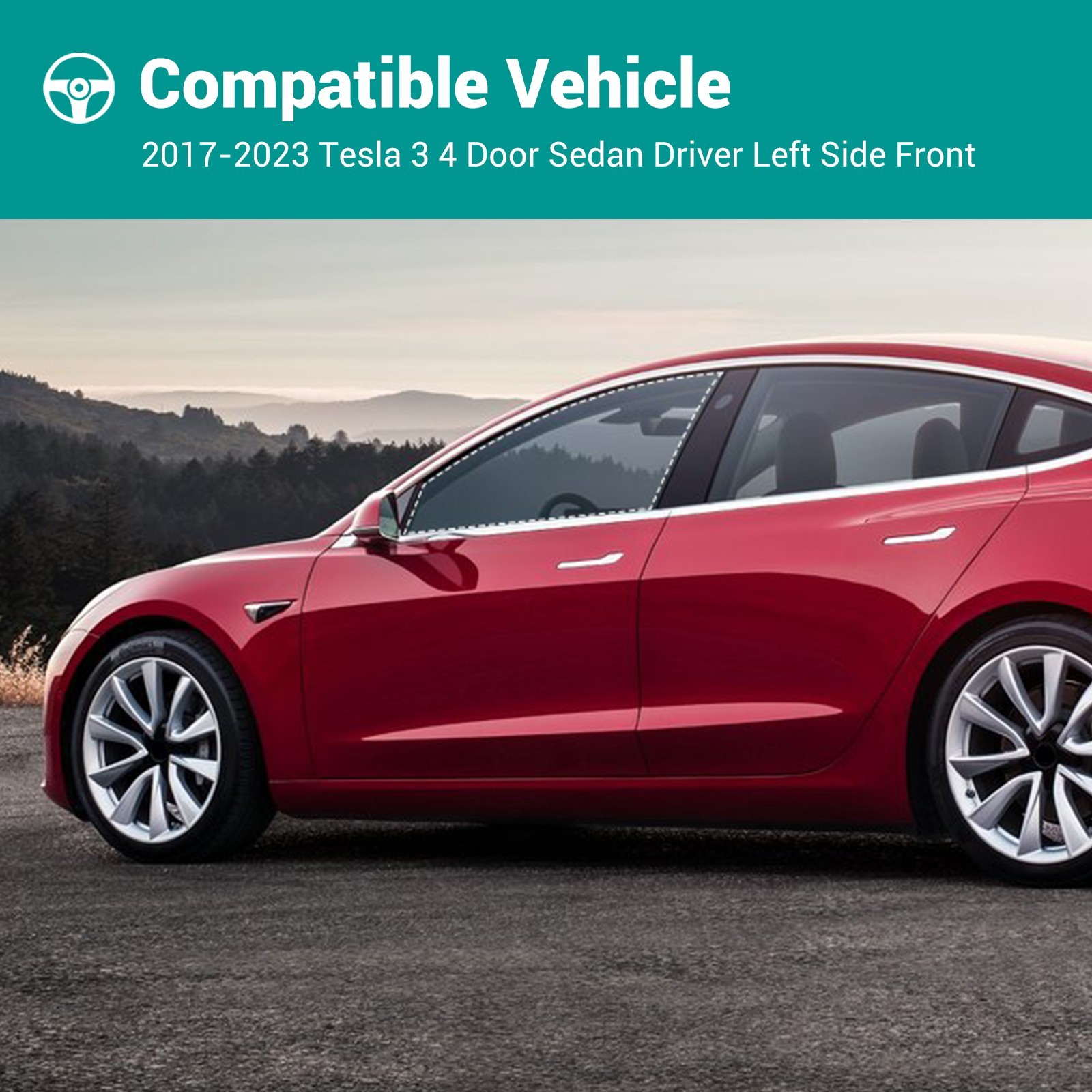 Fits 2017-2023 Tesla Model 3 Driver Left Side Front Door Window Door Glass