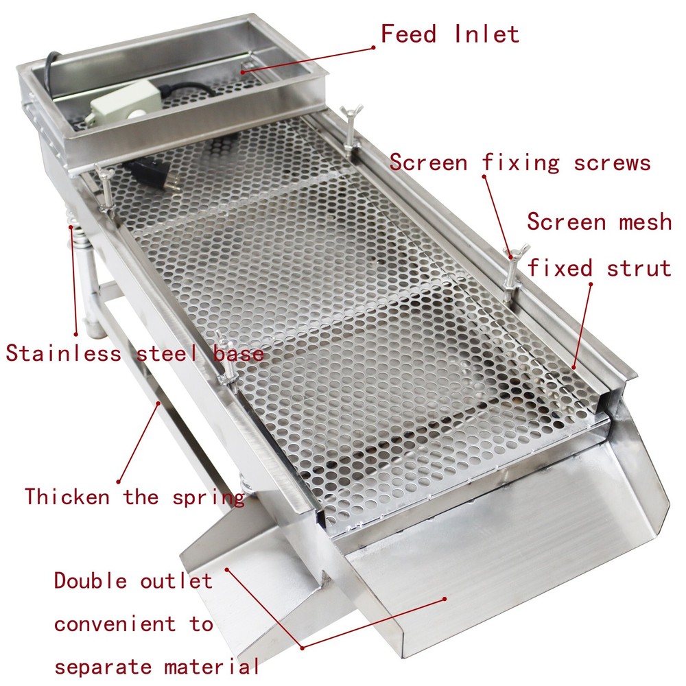 110V Stainless Linear Vibrating Screen w/Single Layer 10mm Screen Sieve Machine