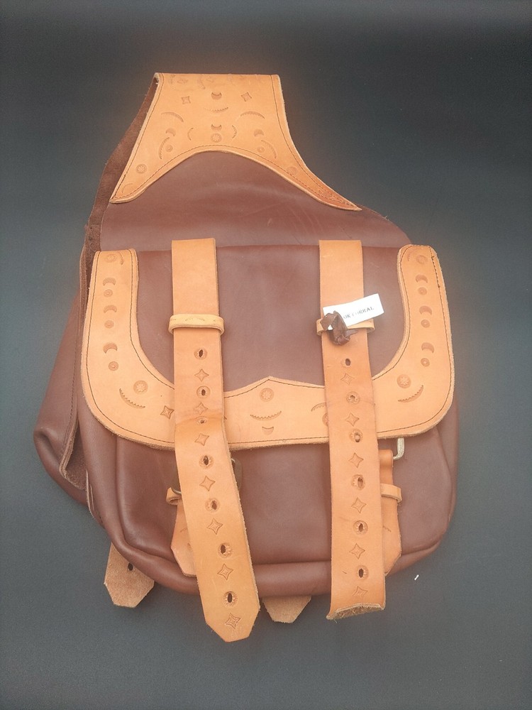 Handmade Light/Dark Brown Leather Western Saddle Bag