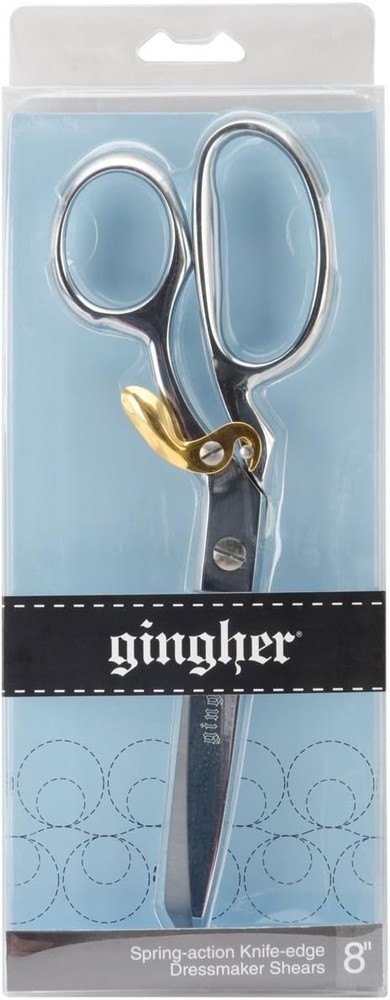 Gingher 8 Inch Spring Action Dressmaker Shears, Knife Edge Cuts Multiple Layers